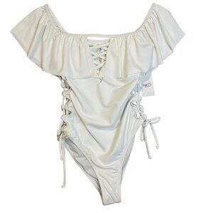 Rue21 White Off-Shoulder One Piece Swimsuit